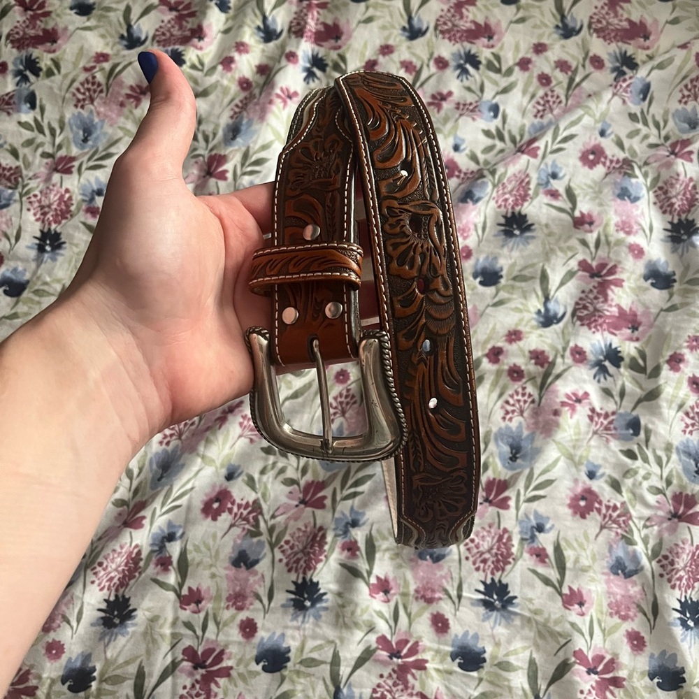 NOCONA Leather Belt with Silver Buckle